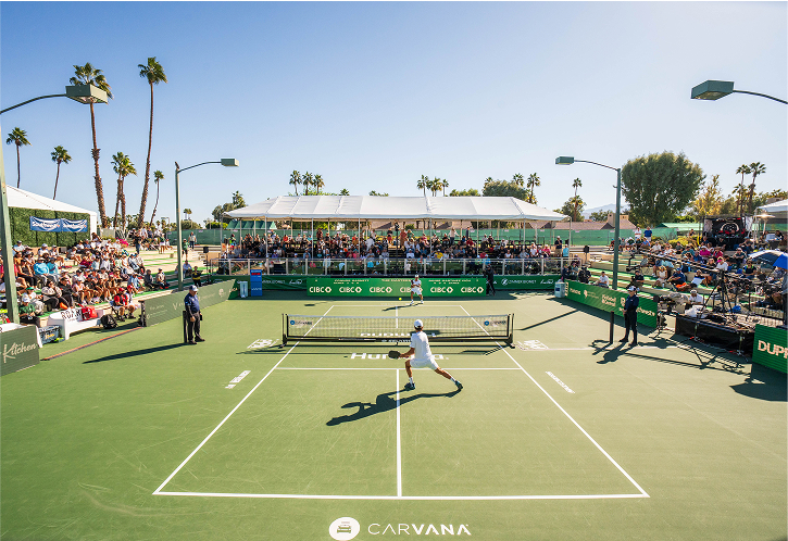Professional PPA Tour pickleball match with packed stadium crowds